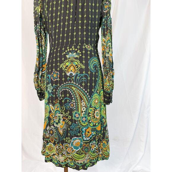 Vintage 70s Psychedelic Paisley Shirt Dress – Black, Green, Floral, M - Picture 13 of 16